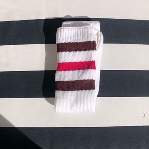 American Apparel New 2000s Cran & Pink Stripe Vintage Deadstock Thigh High socks